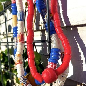 Red Handmade Glass Beaded Necklace from Ghana